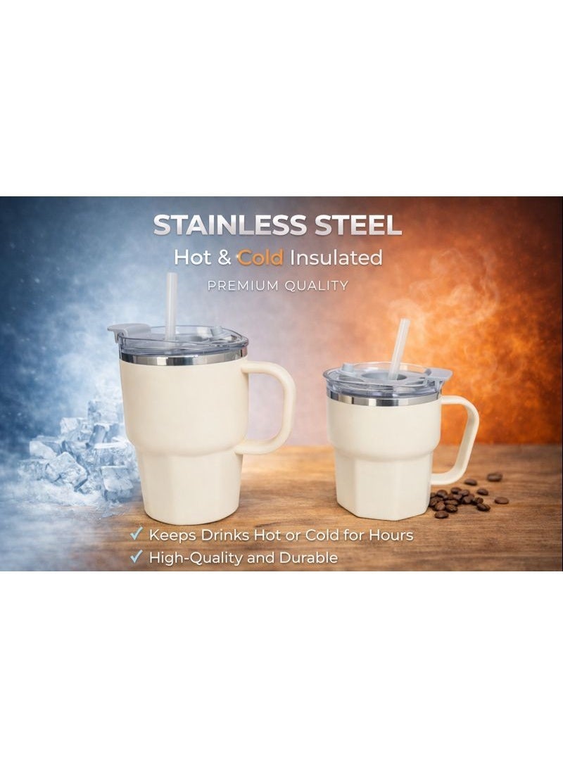 Set of 2 Rust-Resistant Insulated Stainless Steel Mugs (420ml + 560ml) with Airtight Lid & Handle – Keeps Drinks Hot & Cold - Image 2